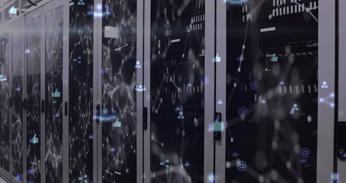 Animation of moving shapes over server room