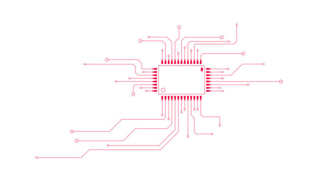 Red Circuit Board Layout Vector Illustration on a White Background