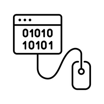 Computer code icon. Technology and software development line symbol. Black and white.