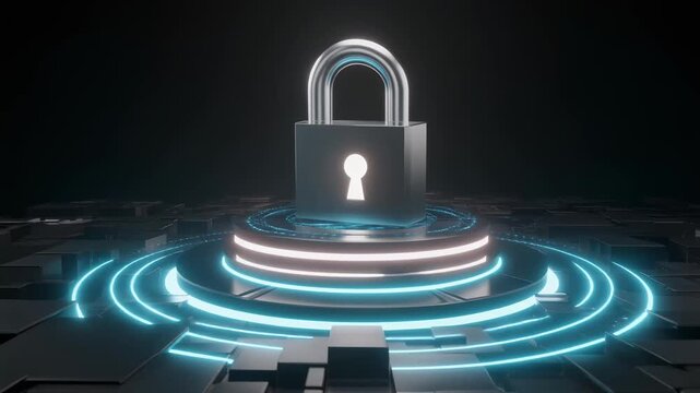 Futuristic digital lock symbolizing cybersecurity and data protection
