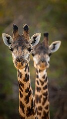 Obraz premium Two Giraffes Staring at the Camera in the African Savanna.