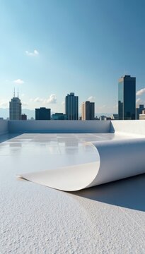 EPDM rubber sheet rolled onto a flat and clean modern roof deck , roll, roofing