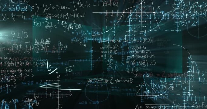 Animation of mathematical equations over black background