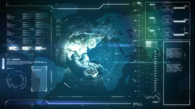 The blue global business interface is a digital animation of light movement and colour concept