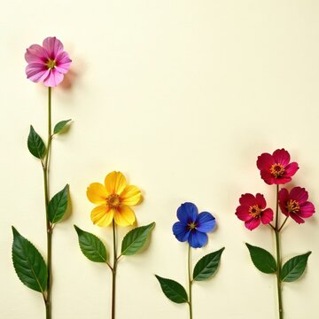 Flat herbarium specimens of colourful wildflowers against a plain background, specimen, plant