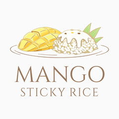 Fototapeta premium Mango sticky rice logo vector illustration template