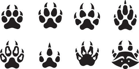 Fototapeta premium Black Solid Autumn Forest Animal Track Silhouette Icons