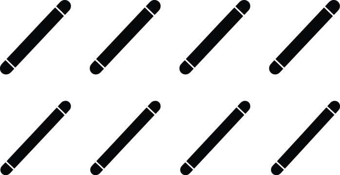 Eight Black Cylindrical Objects with Rounded Ends on White Background cylinder shape