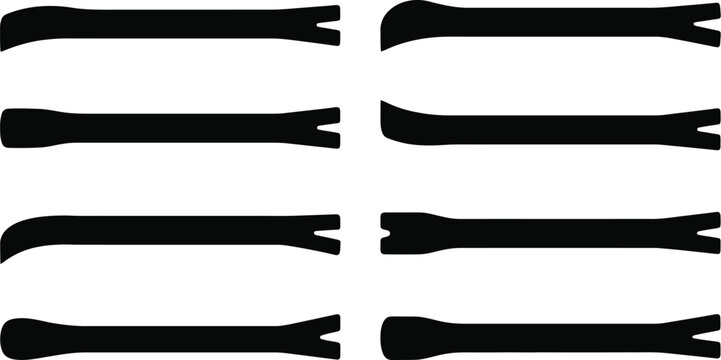 Eight Black Pry Bar and Crowbar Silhouettes with Varied End Designs tool lever