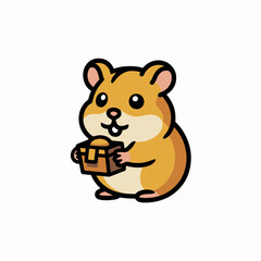 Fototapeta premium Cute Hamster Holding Treasure Chest on White Background
