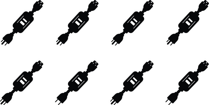 Eight Black Silhouette Illustrations of Electrical Extension Cords with Plugs electrical cord power cable