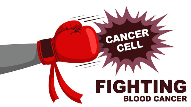 Red boxing glove punching cancer cell fighting blood cancer awareness symbol