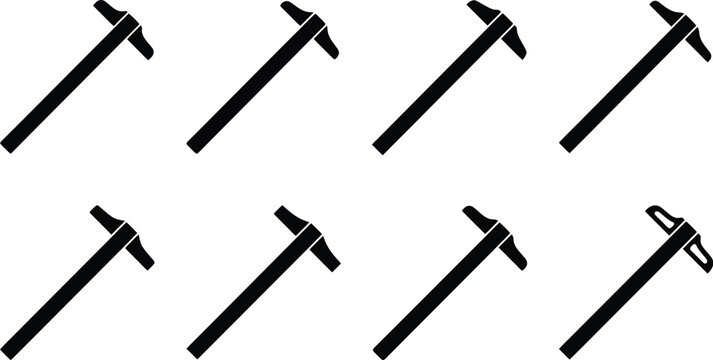 Eight Black Silhouettes of T- Squares on a White Background Keywords: T-square, ruler, measuring tool, drafting tool, drawing instrument, engineering, architecture, construction, woodworking