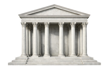 Obraz premium Classic white marble temple with columns for architectural history ancient greek roman monument government justice law bank museum culture tourism landmark isolated on transparent background