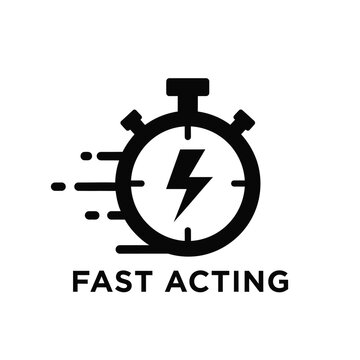Illustration of vector fast acting logo with lightning bolt and stopwatch