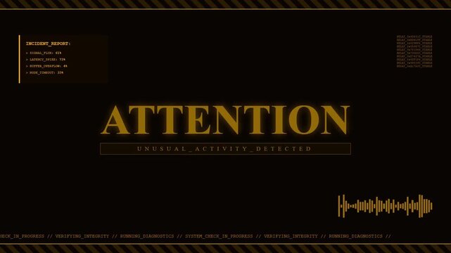 Futuristic Cyber Security Alert System Attention Unusual Activity Detected Warning Interface HUD.