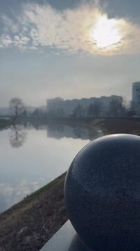 A beautiful sunrise by the river in Kharkiv