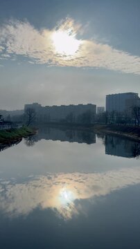 A beautiful sunrise by the river in Kharkiv