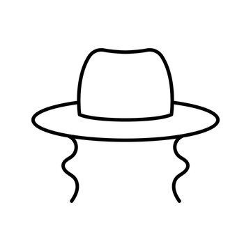 Rabbi hat icon. Religion and jewish clothing line symbol. Black and white.