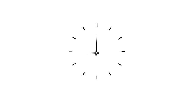Clock spinning, watch animation on white background with alpha channel. Clock icon flat style. 12 hours clock dial , on Black Background and features 4k Animation video
