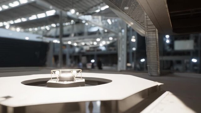Modern architecture model presenting a sophisticated industrial design with intricate structural elements and strategic lighting, highlighting a futuristic and visionary interior