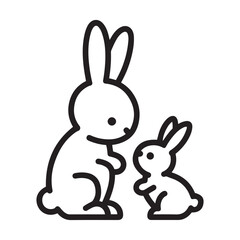 Fototapeta premium Cute Mother and Baby Bunny Rabbit Vector Illustration – Minimalist Easter Bunny Line Art for Kids Nursery Decor and Animal Lovers