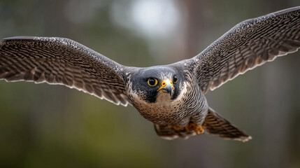 Fototapeta premium A fierce peregrine falcon soaring through the sky