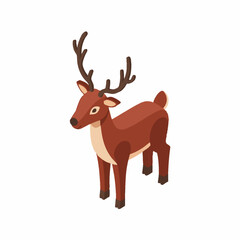 Fototapeta premium Isometric cartoon reindeer with antlers isolated on white.