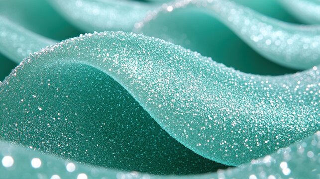 A vibrant teal fabric undulates reflecting light and creating a tranquil mood