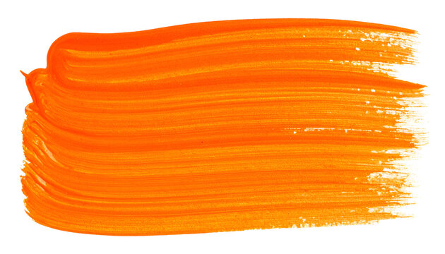 Bright orange paint stroke with textured ridges and irregular edge on black background