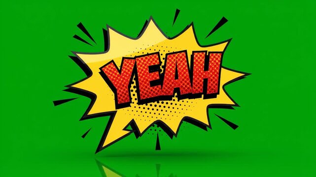 Green Screen Comic Book Style Yeah Text Animation with Halftone Pattern 3D Render