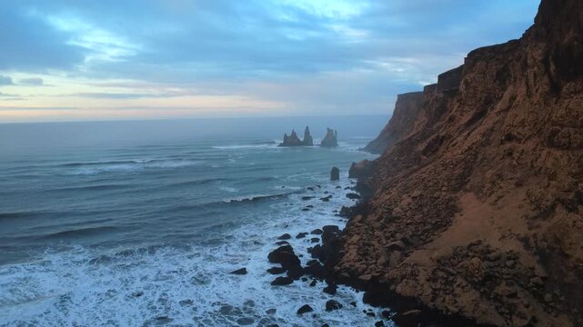 Black Sand Beach and Cliffs at V&iacute;kurfjara Iceland 4K