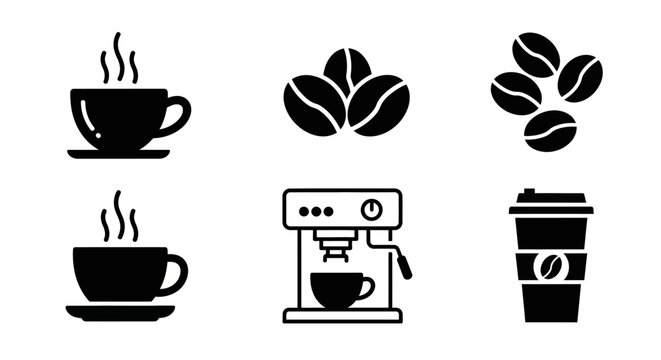 Black coffee icons on white background.