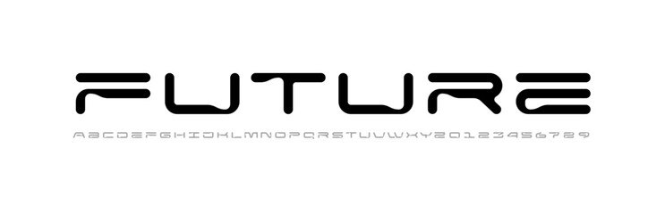 Technical font, digital wide alphabet, cyber black letters from A to Z and numbers from 0 to 9 for you logo designs, vector illustration 10EPS © marooshka