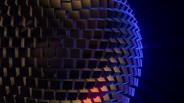 Animated background of rotating metal cubes