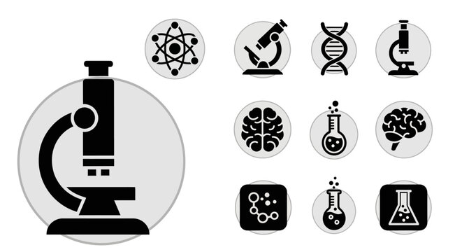 Microscope and science laboratory icons set.