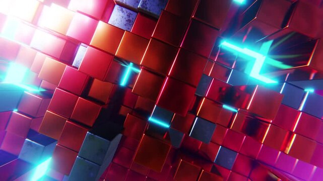 Animated background of rotating metal cubes
