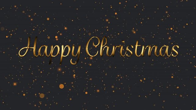 Animation of gold text happy christmas, with zigzag lines and orange spots of light, on black