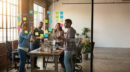 Fototapeta premium Creative coworkers brainstorming startup product ideas