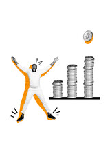 Composite collage picture image of jumping funny young man earning money trading career trader...
