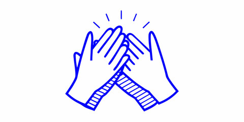 Obraz premium Blue line art illustration of two hands clapping together