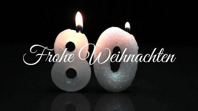 Animation of frohe weihnachten christmas greetings text over lit 80 candle