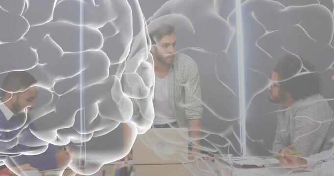 Animation of brain over diverse business people in office