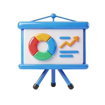 3D Presentation Board Icon Pie Chart Arrow Growth Business App