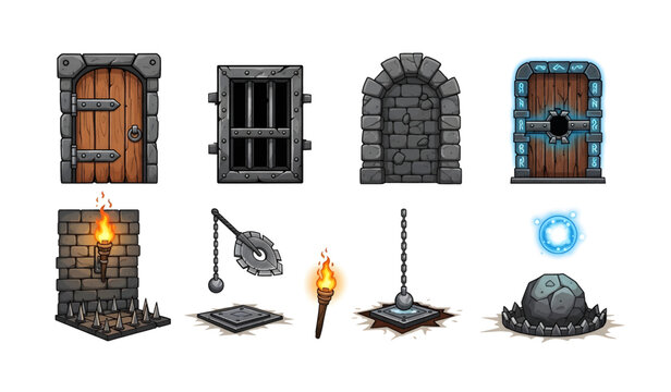 Collection of Medieval Fantasy Castle Doorway Elements.