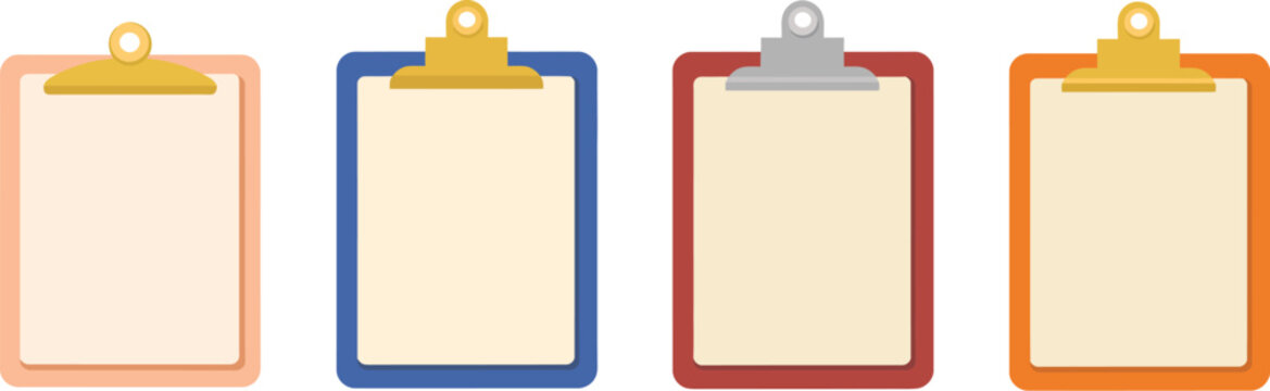 Clipboard empty note flat illustration clipart, blank paper sheets on clipboards, office stationery concept, checklist template design