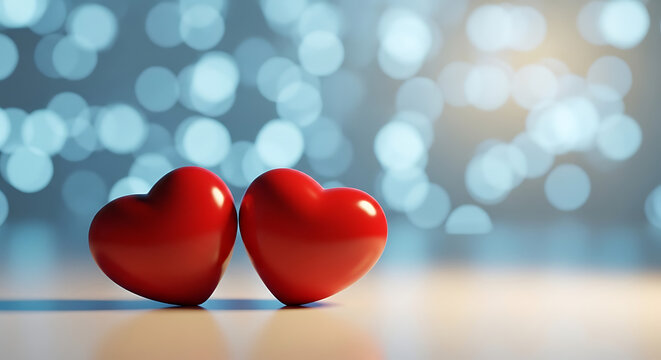 Two red hearts on a sparkling blue background