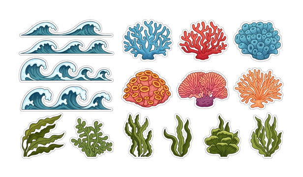 Collection of Coral reef ocean sea life.