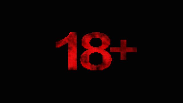 Textured red 18+ warning symbol stands out for age alerts. Red 18+ warning symbol with texture ensures visibility. Textured red symbol highlights 18+ warning.