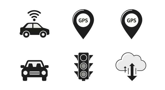 GPS Navigation Car Technology Icons.